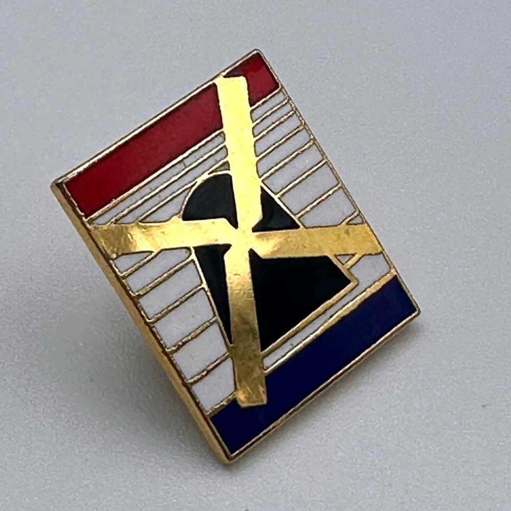Vintage French Windmill Enamel Lapel Pin Red White Blue Patriotic Souvenir